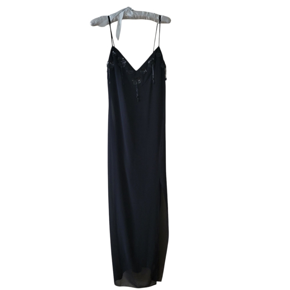 Vintage I. Magnin Black Beaded Long Dress Size Small‎